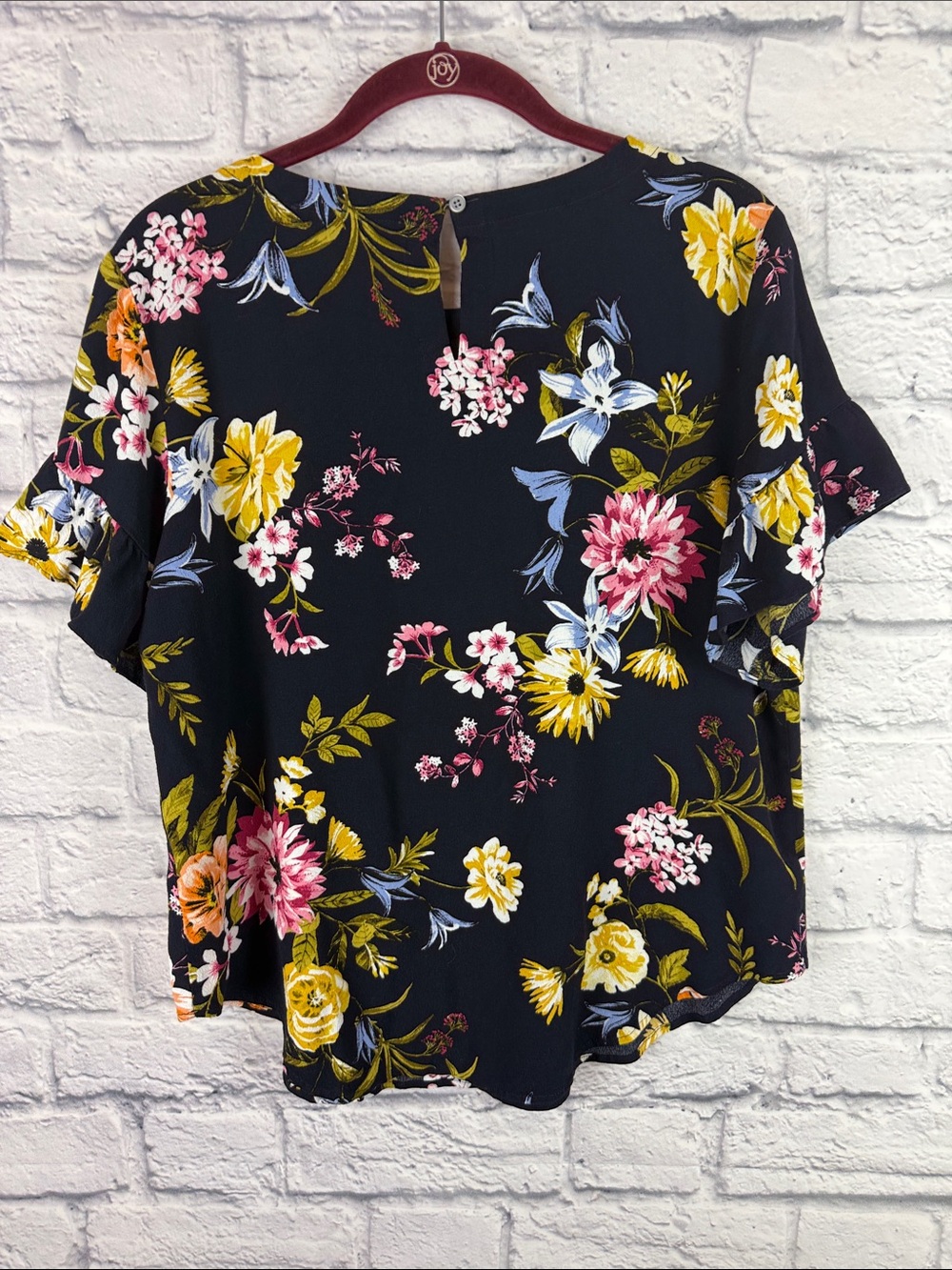 LOFT Navy Floral Short Sleeve Blouse with Vibrant Floral Print Size Medium - Picture 5 of 5